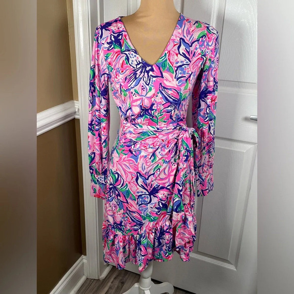 Lilly Pulitzer Florita Wrap Dress Small💜🩷 - Picture 13 of 16